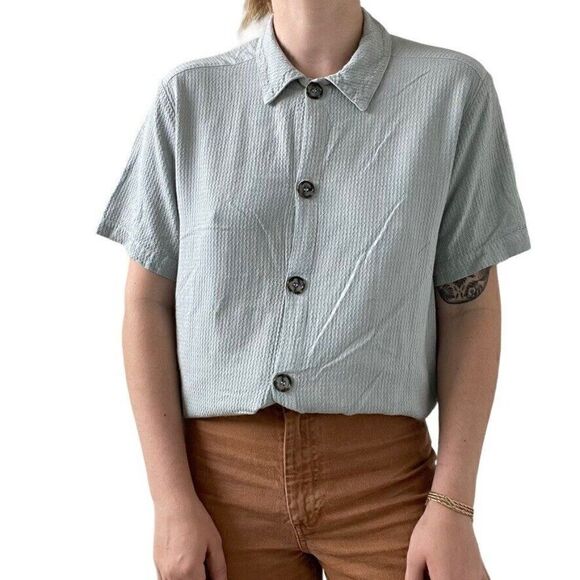 CP Shades Womens Gray 100% Rayon Ribbed Waffle Knit Lagenlook Button Down Blouse - Picture 1 of 8